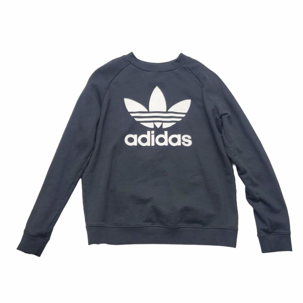 adidas Originals Trefoil Crewneck Sweatshirt Pullover Black Women's Size L